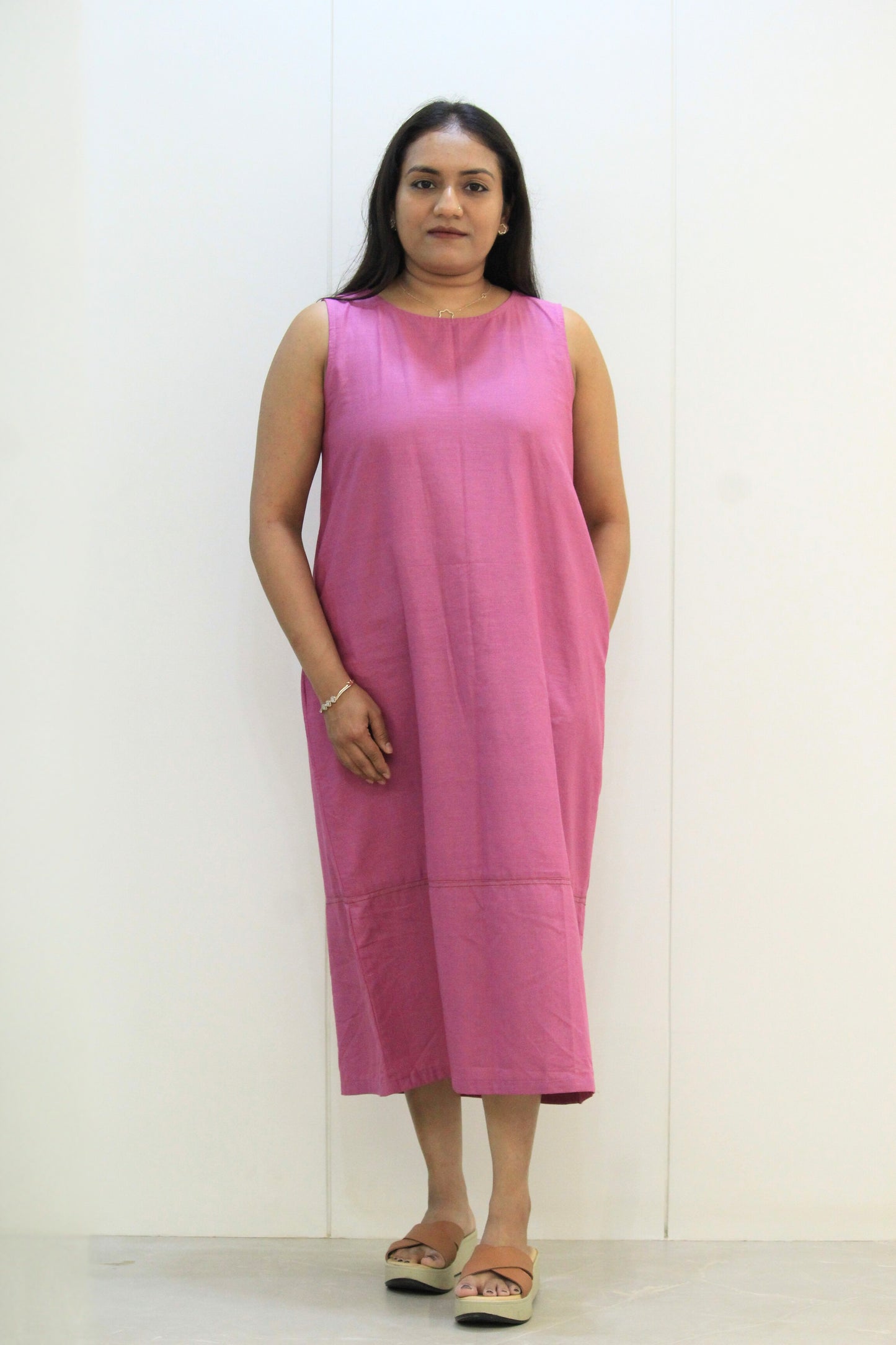 Kavya – Pink & Brown Shrug Cotton Dress