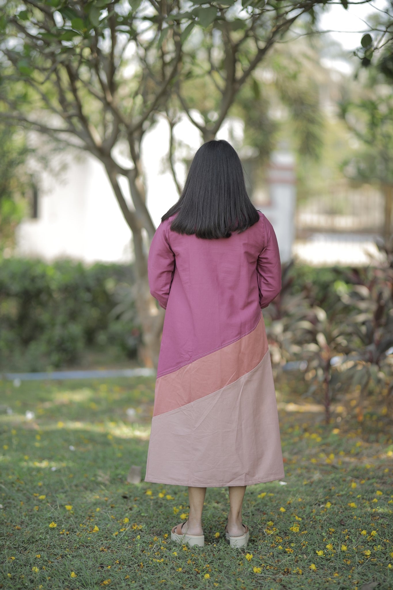 Sahej - Mauve & Blush Colorblock Cotton Dress