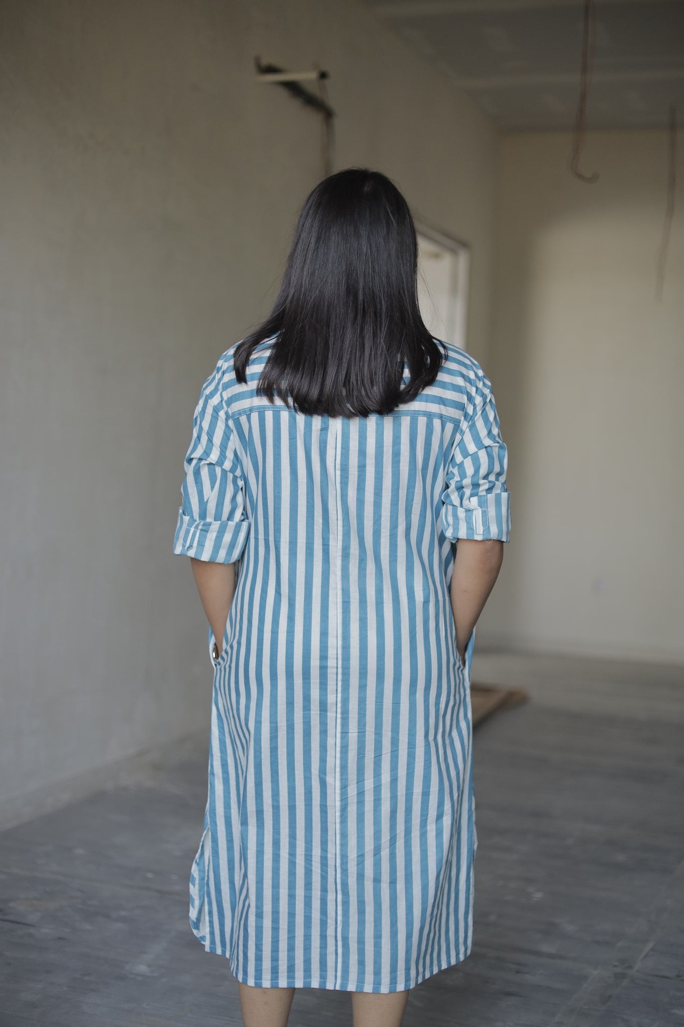 Ruhani – Blue Rose Embroidered Cotton Shirt Dress