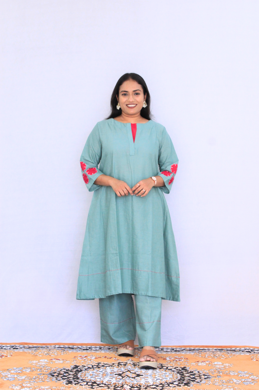 Sea Green Cotton Linen Solid Co-ord Set
