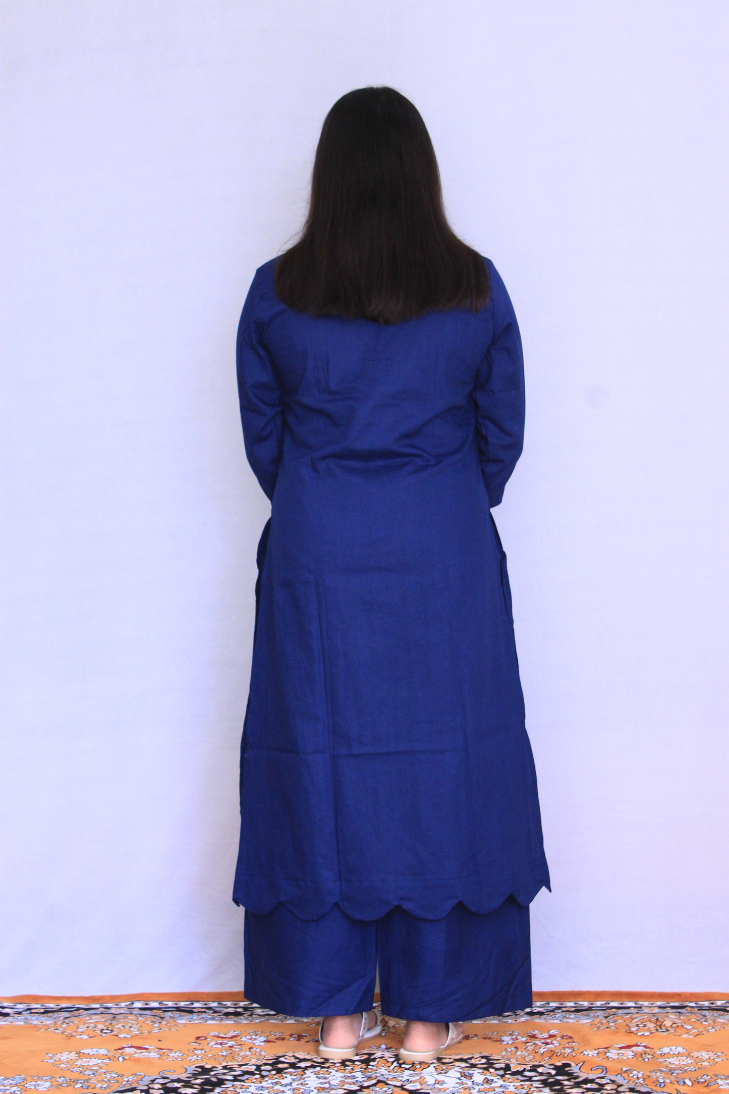 Blue Embroidered Cotton Solid Co-ord Set