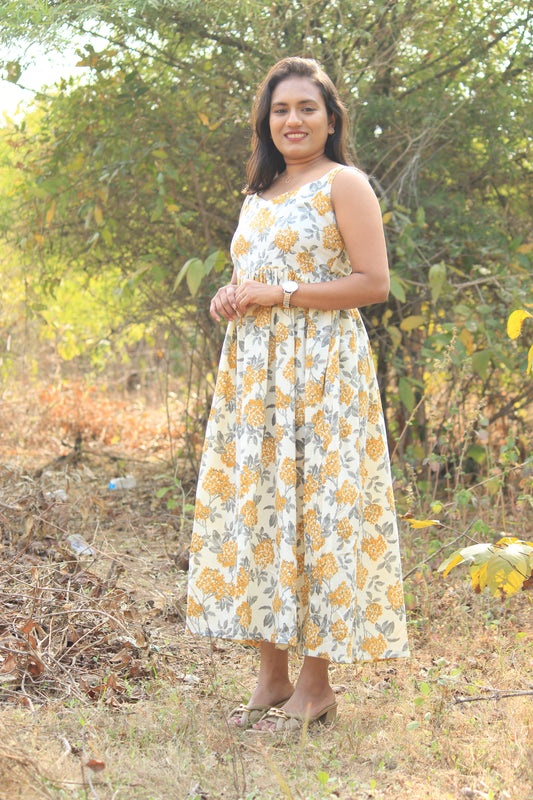 Amra Yellow Fit n Flare Dress