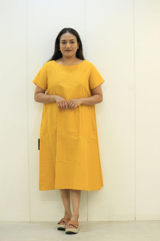 Suryamukhi – Mustard Yellow Solid Cotton Dress