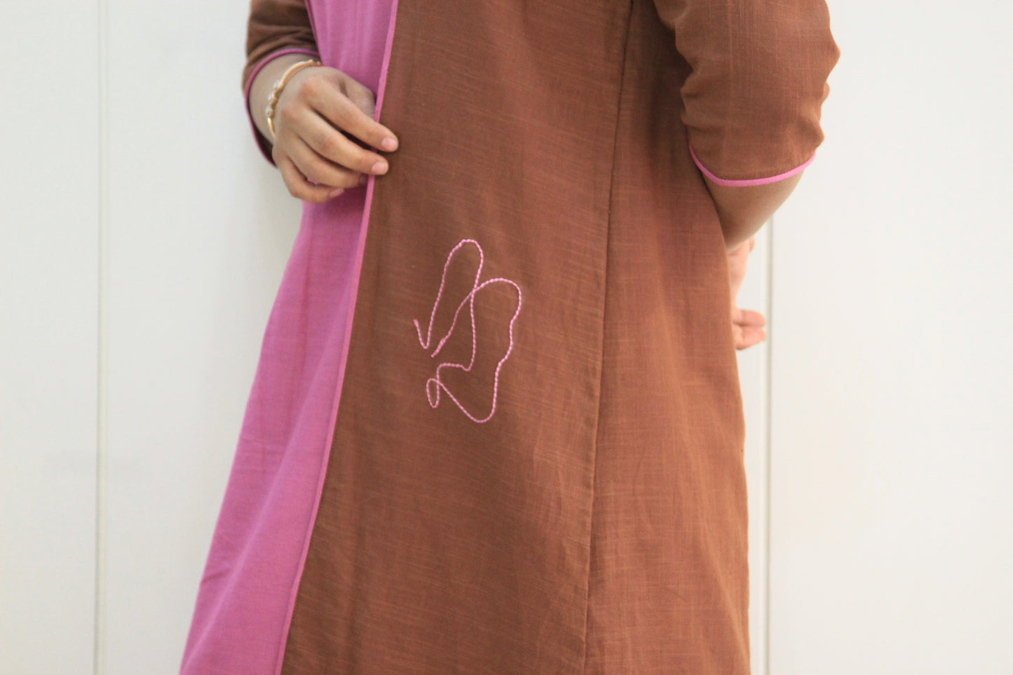 Kavya – Pink & Brown Shrug Cotton Dress