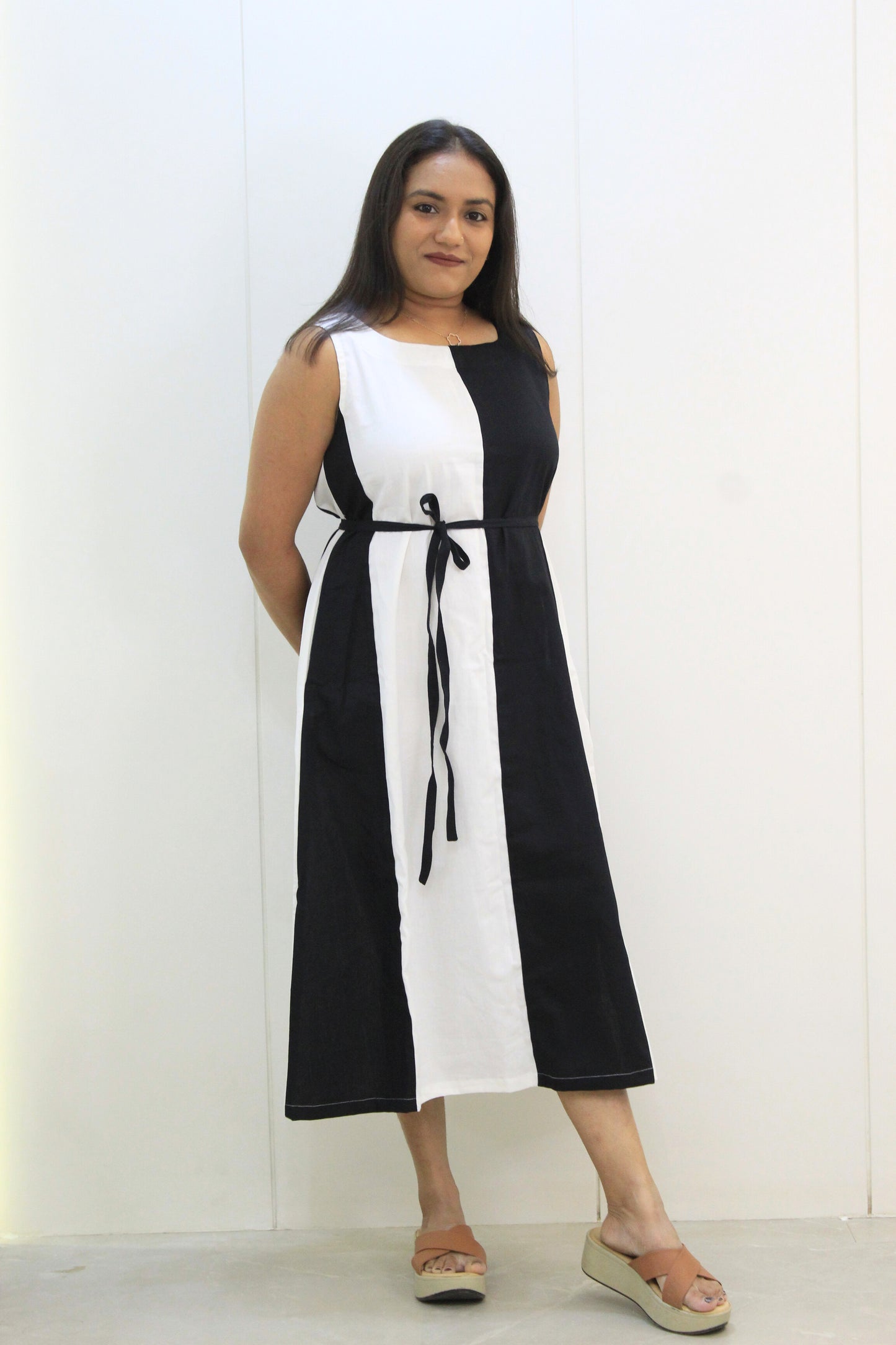 Madhubala – Black & White Colorblock Cotton Dress