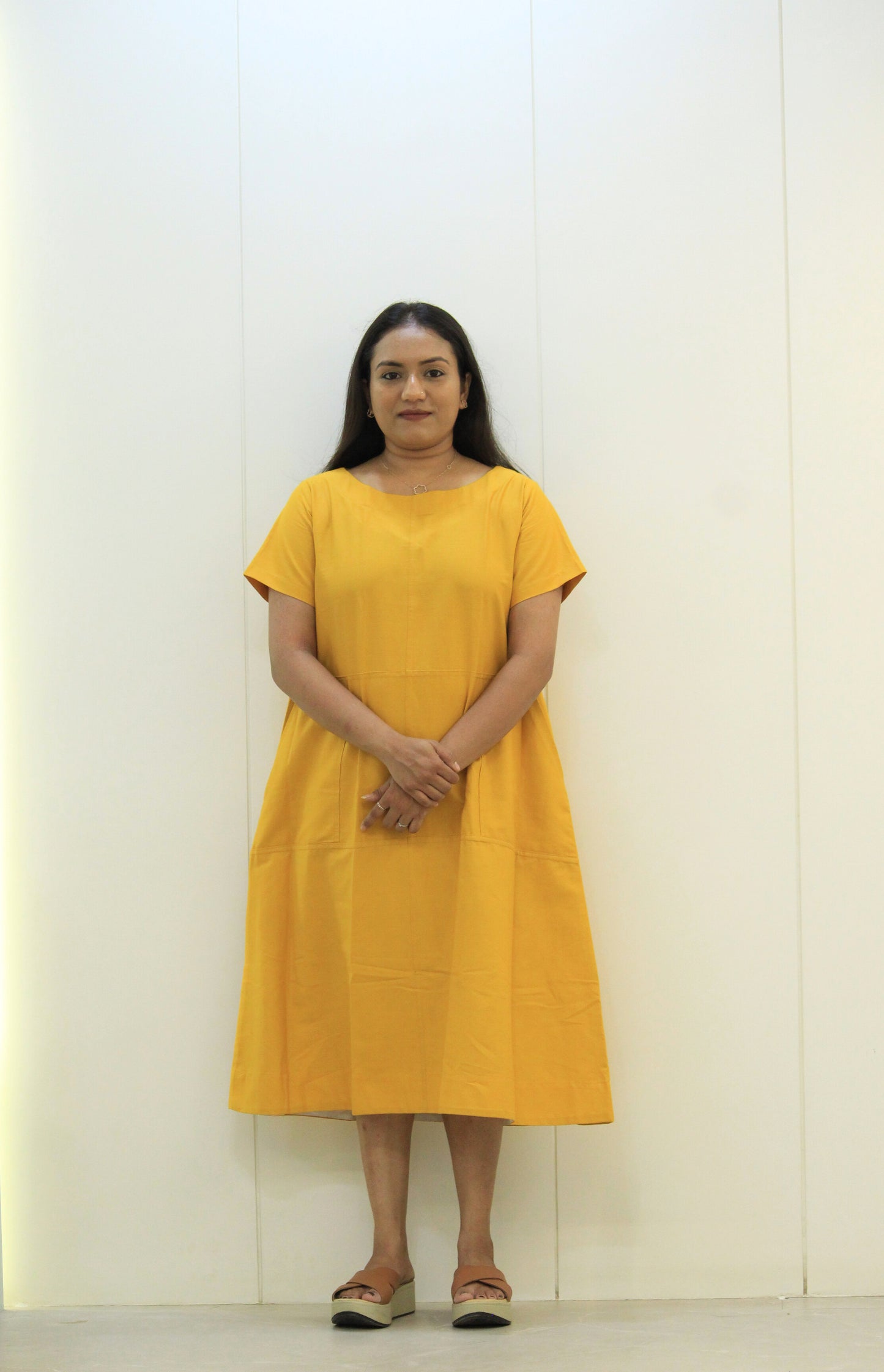 Suryamukhi – Mustard Yellow Solid Cotton Dress